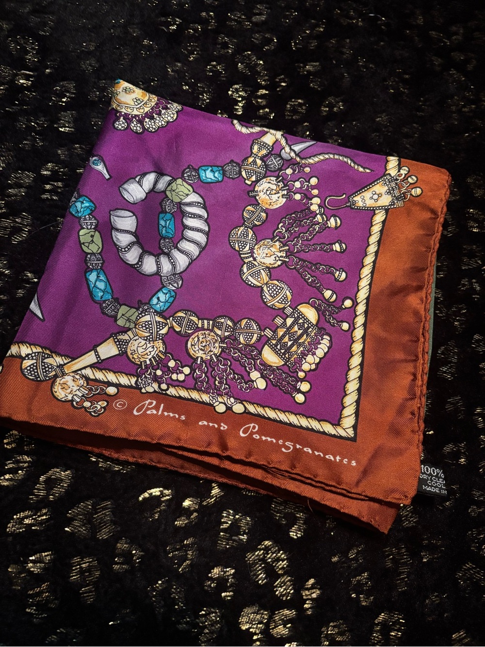 Palms and Pomagranates Designer Italian 100% Silk Scarf
